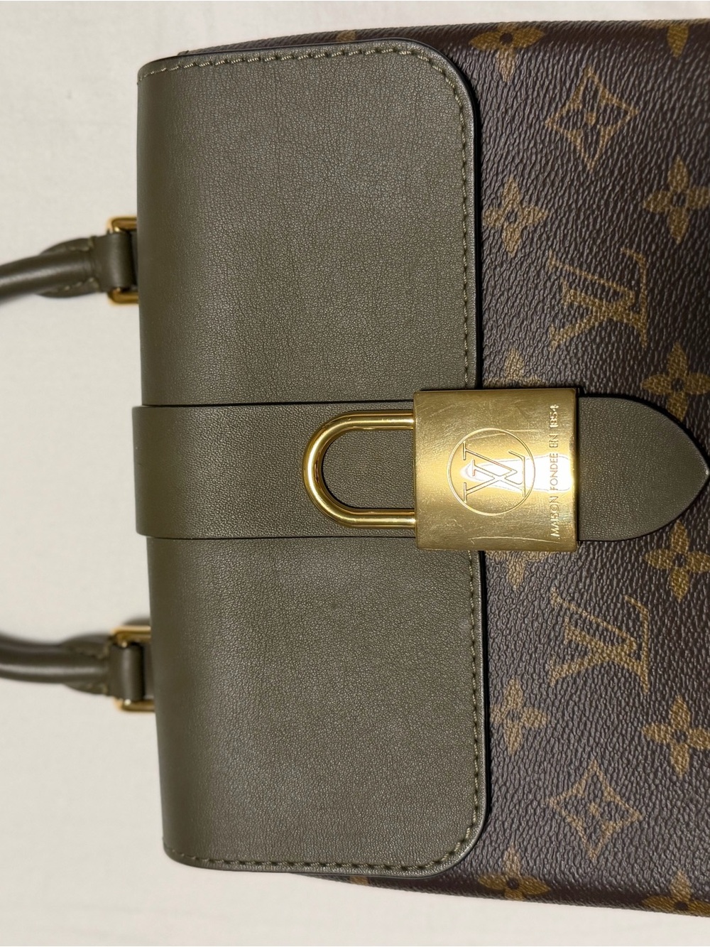 Louis Vuitton Olive Green and Monogram Satchel with Gold Hardware